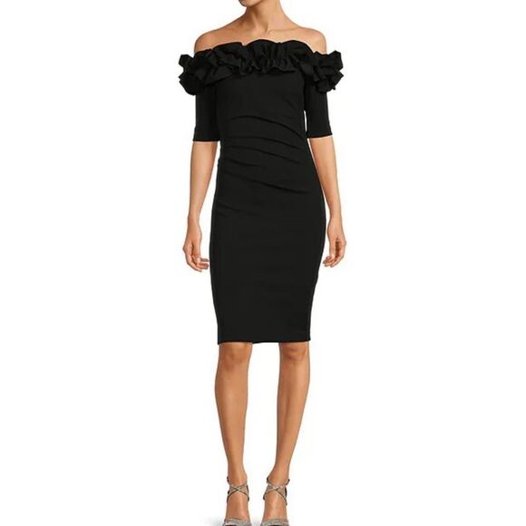 Xscape
Off-the-Shoulder Ruffle Neck Short Sleeve Stretch Scuba Crepe Dress - Picture 1 of 5
